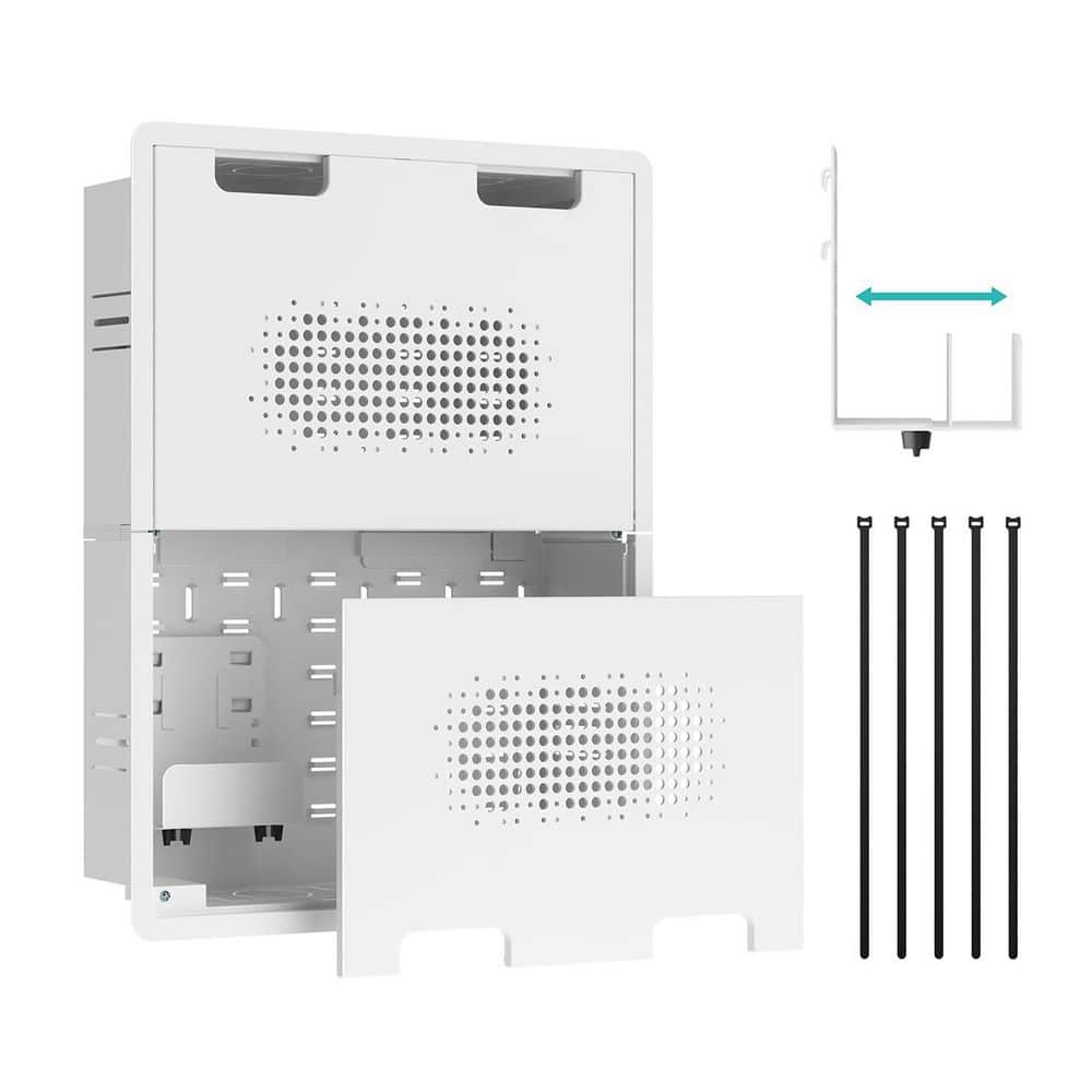 Ahfiwaso Recessed in Wall Media Box Structured Media Enclosure White Cable Management Kit for TV AV Devices 1 Kit