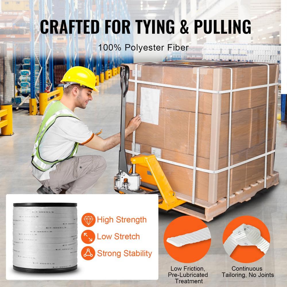 SVOPES Polyester Pull Tape, 1 in. x 2103 ft. Flat Rope, 6000 lbs. Capacity, for Packaging, Gardening, Electrical Work, White (3)