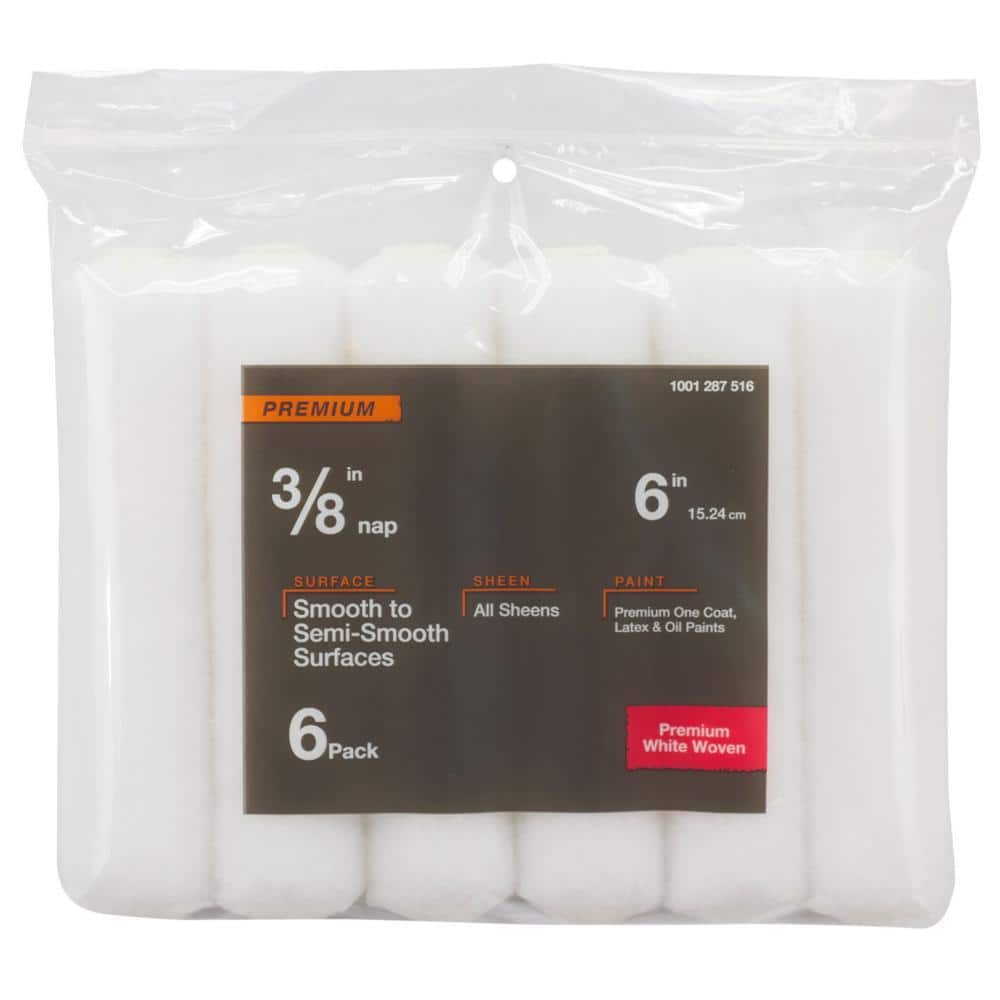 PRIVATE BRAND UNBRANDED Premium 6 in. x 3/8 in. Shed Resistant White Woven Mini Paint Roller Cover (6 Pack)