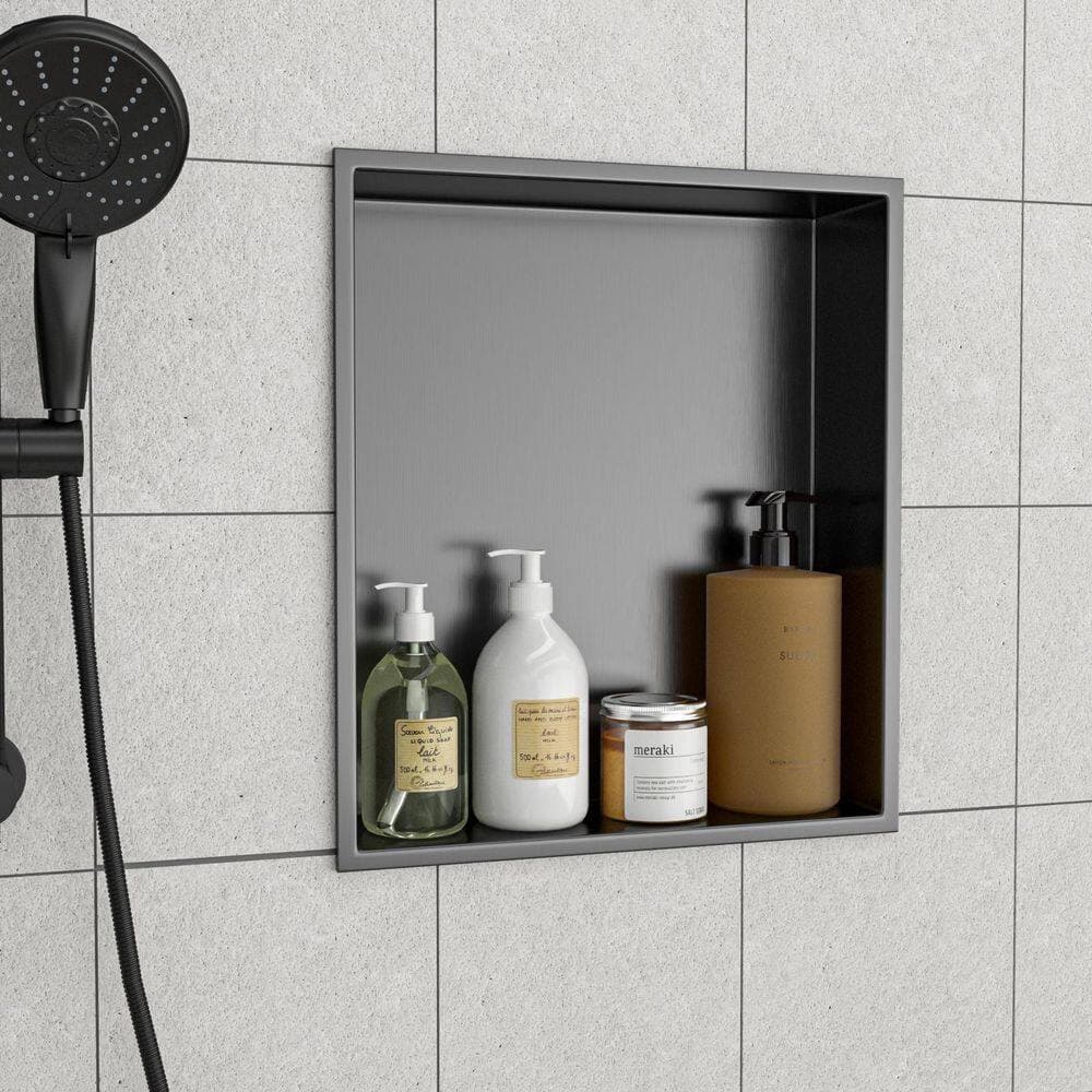 LIVIZA 17 in. W x 15 in. H x 4 in. D Stainless Steel Recessed Shower Niche Shelf Organizer in Gunmetal Black (2)