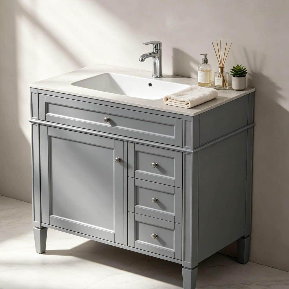 Buruis 35.7 in. Bath Vanity Cabinet Without Top in Black with 2 Drawers and a Tip-out Drawer, Basin Not Included (1)