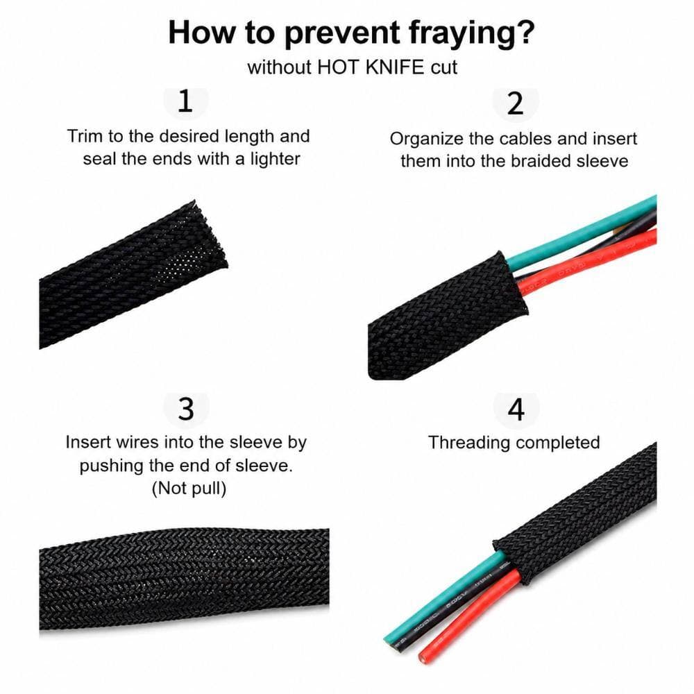 Unbranded 1/4 in PET Expandable Braided Cable Sleeve 26 ft Black Wire Loom for Automotive, Audio and Computer (3)