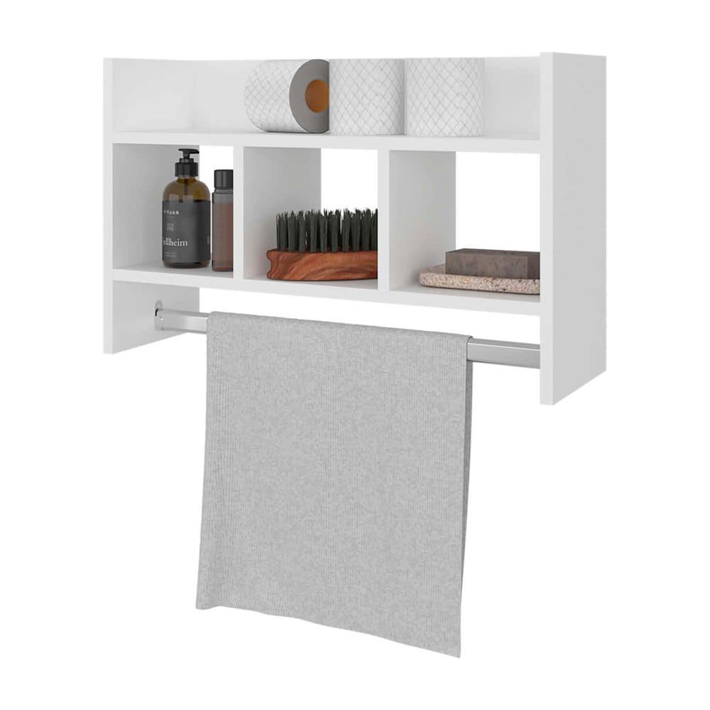 LuckByte 15.7 in. H x 25 in. W x 8.2 in. D Wall Mounted Bath Shelf Towel Bar with Open Shelf in White