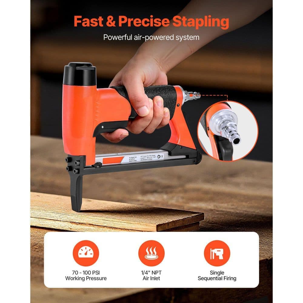 SKYSHALO Pneumatic Staple Gun, 21 Gauge Long-Nose, 80 Series Staples, 1/2-in. Crown, 1/4-5/8 in. Length, Max 150PCS, Upholstery (3)