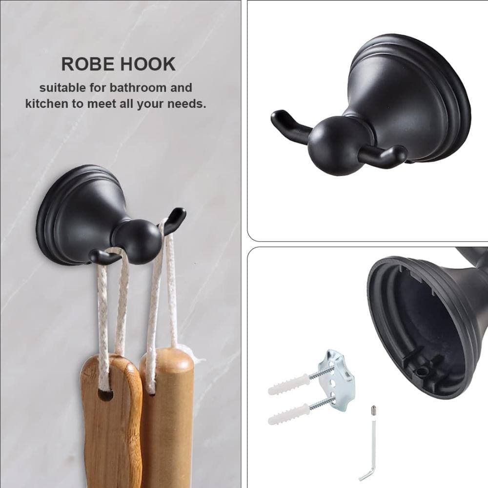 Unbranded Matte Black 8 Piece Towel Bar and Hook Accessories Set with 2 24 in Towel Bars and Toilet Paper Holder (3)