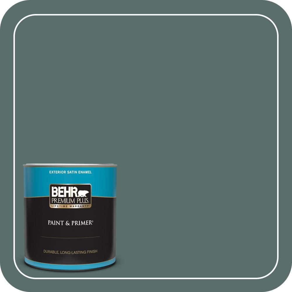 BEHR PREMIUM PLUS 1 qt. #490F-6 Agave Frond Satin Enamel Exterior Paint & Primer