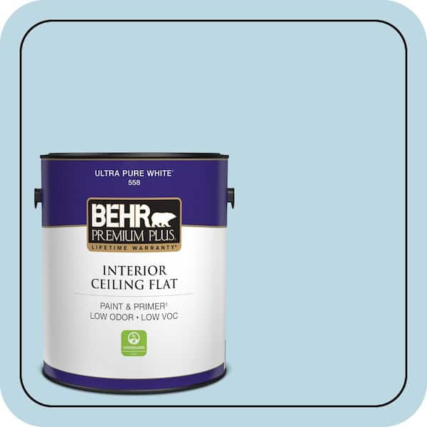BEHR PREMIUM PLUS 1 gal. #S490-2 Glacial Stream Ceiling Flat Interior Paint & Primer (2)