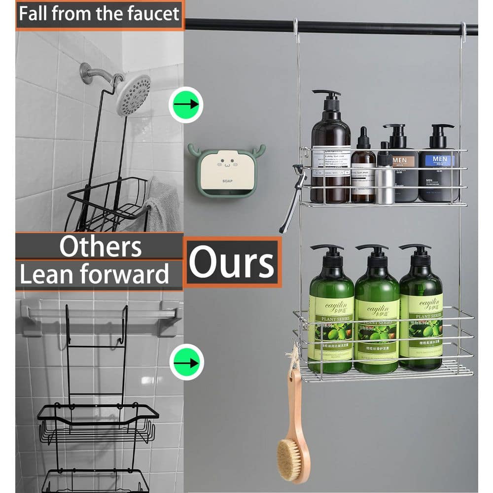 Numhew Bathroom Hanging Mount 360° Rotation Adjustable Rust Resistant Polished Shower Caddy, Stainless Steel Rust Proof, Silver (3)