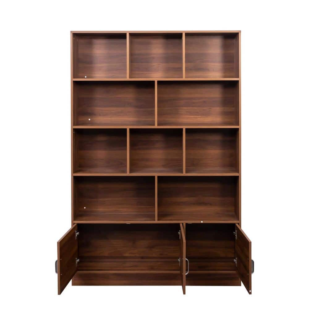 Tahanbath 9.45 in. W x 47.24 in. D x 70.87 in. H Walnut Wood Freestanding Linen Cabinet with 10-Cubes and 3-Doors in Brown (1)