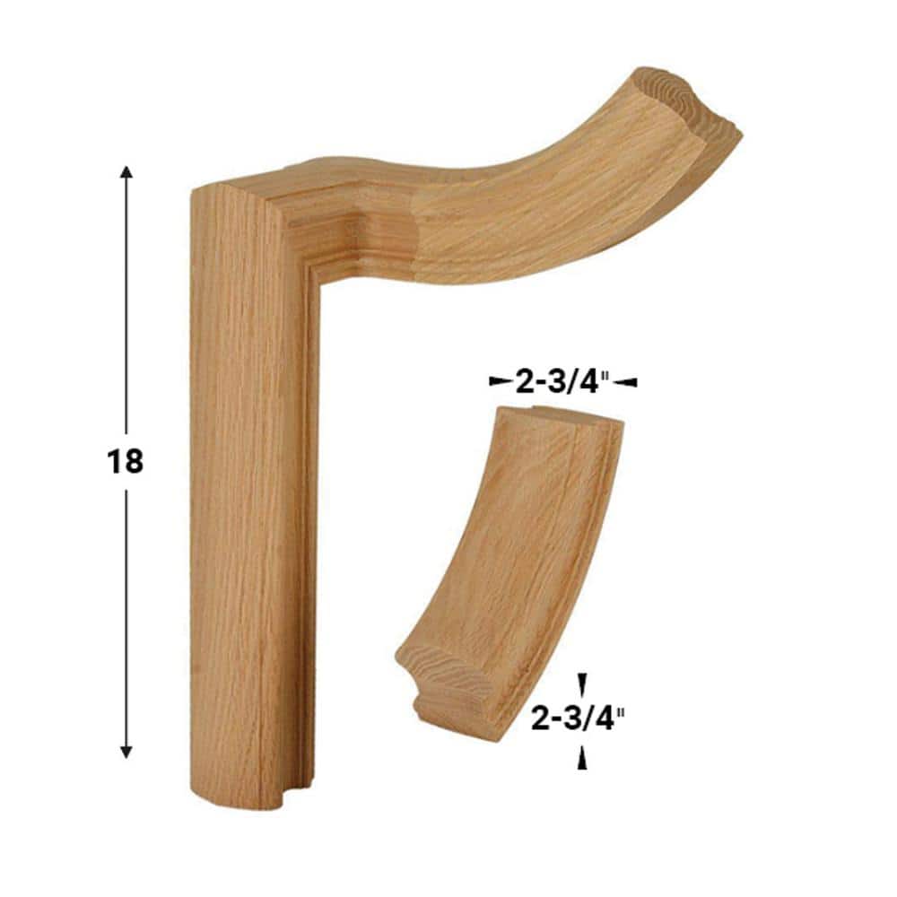 EVERMARK Stair Parts 7765 Unfinished Red Oak 90° Right-Hand 2-Rise Gooseneck Handrail Fitting (3)