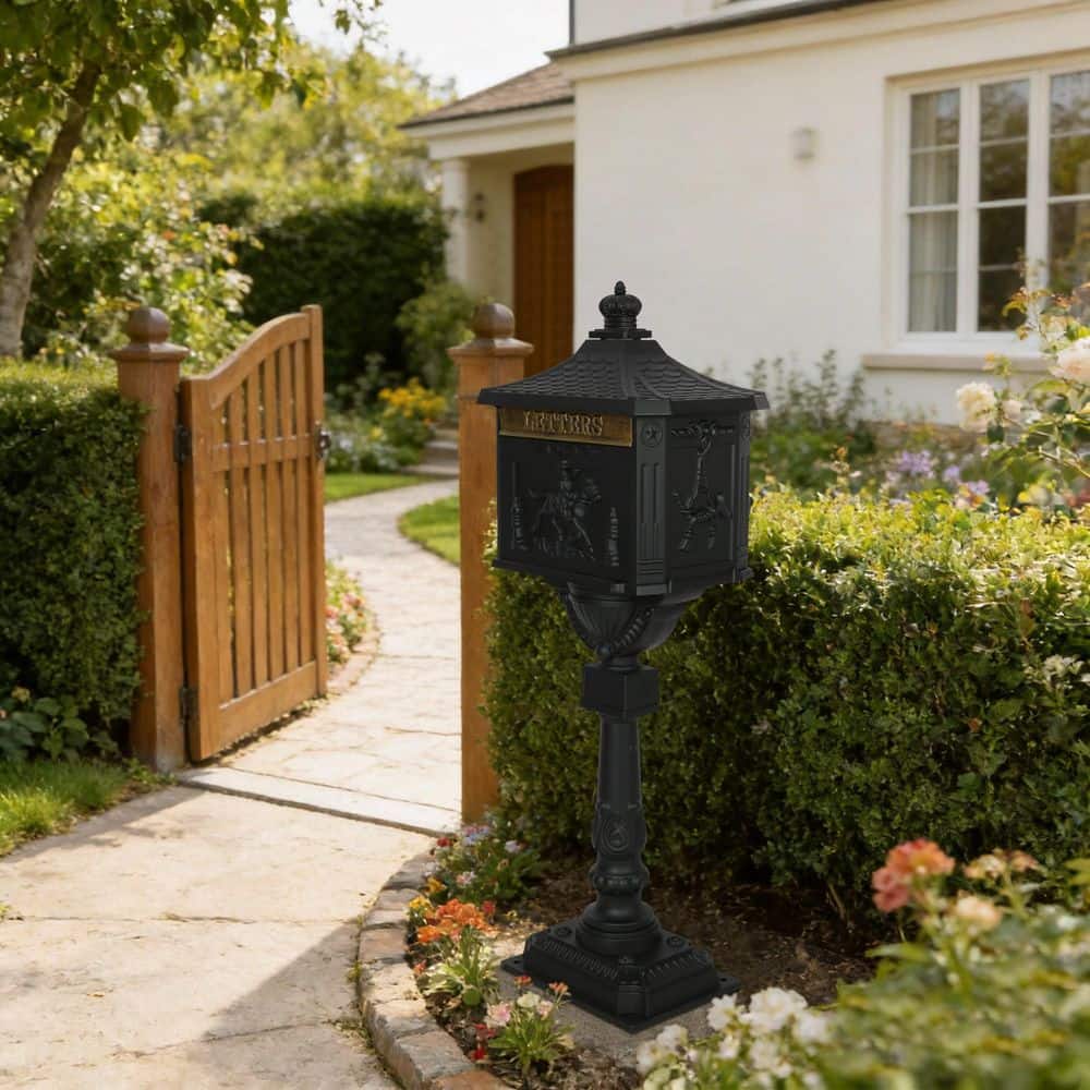 Tatayosi Black Cast Aluminum Mail Box, Outdoor Patio Garden Decor Postal Box (3)