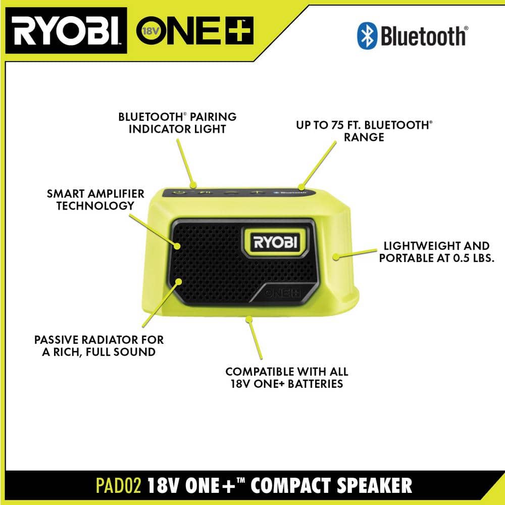 RYOBI ONE+ 18V Cordless Compact Bluetooth Speaker (Tool Only) (3)