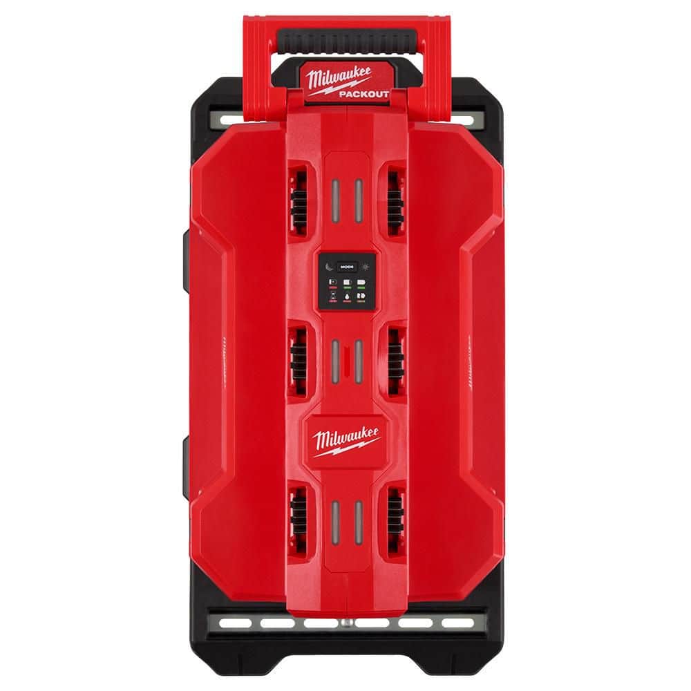 Milwaukee M V PACKOUT 6-Port Daisy Chain Rapid Charger (2) w/ (2) Mounting Plates & Ah FORGE Batteries