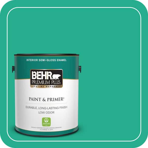 BEHR PREMIUM PLUS 1 gal. #P430-5 Enchanted Wells Semi-Gloss Enamel Low Odor Interior Paint & Primer (2)