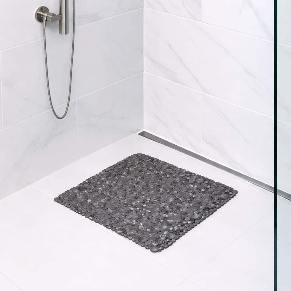 EVIDECO French home goods Bubbles Non-Slip Square Shower Mat Clear Gray 20″L X 20″W (2)