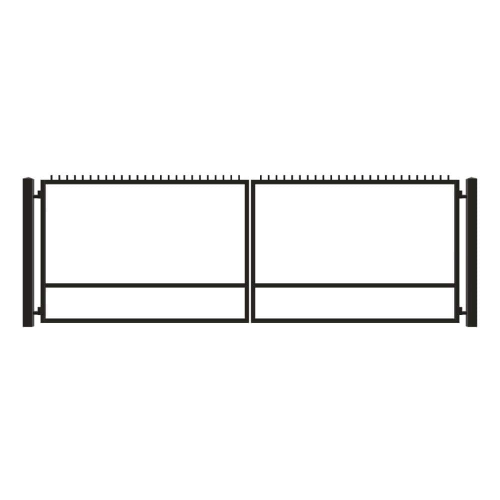 Unbranded Driveway Gate — Swing, Center, Finials, Black — 222"W x 72"H (1)