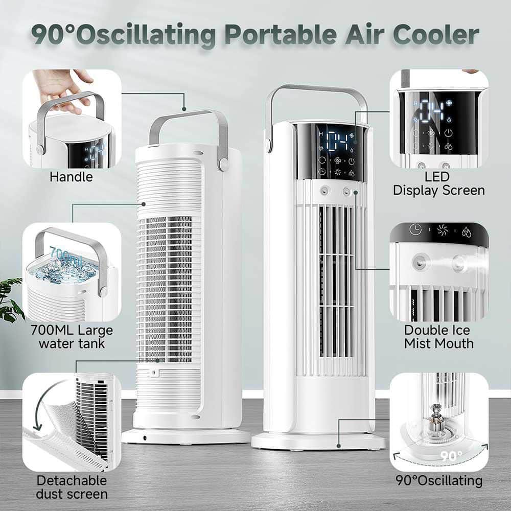 Adrinfly Portable Air Conditioner Cools with 4 Wind Speeds, 90° Oscillating, 2 - 10H Timer and Remote Control (3)