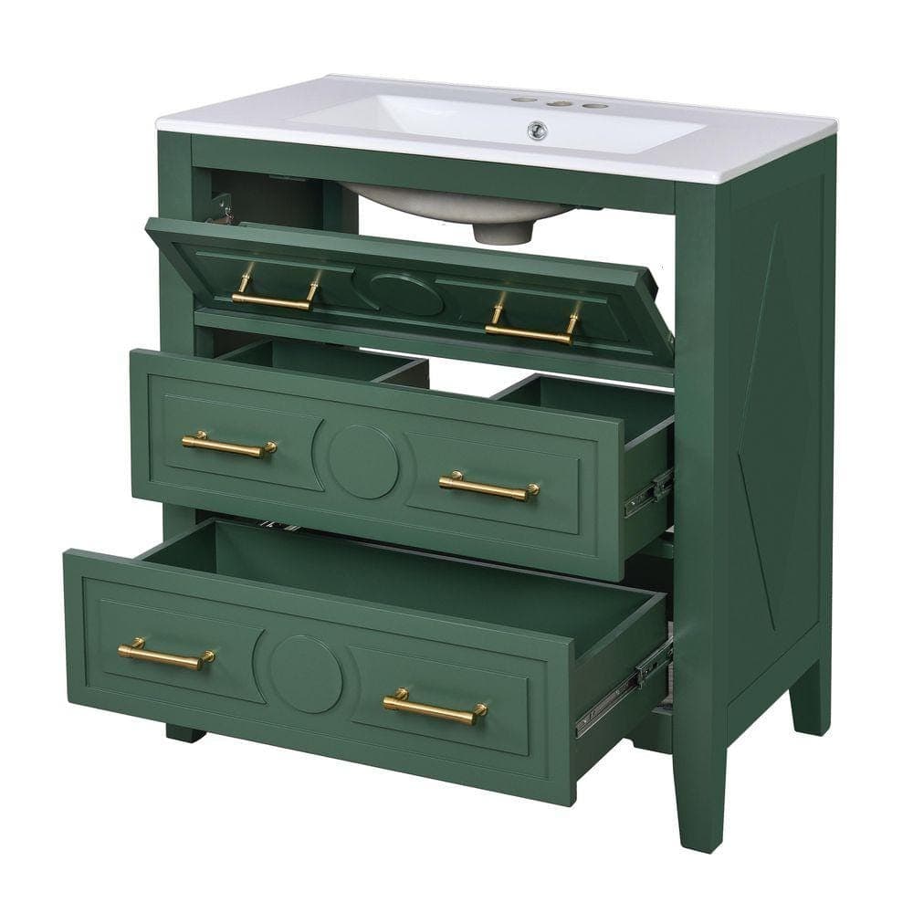 COWLOWN 30 in. W x 18.3 in. D x 34 in. H Bathroom Green Linen Cabinet (1)