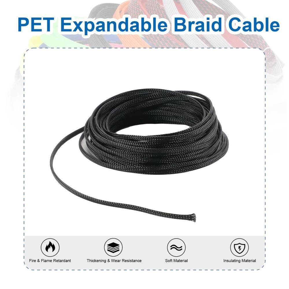 Unbranded Expandable PET Braided Cable Sleeving 32.8 ft Wire Loom 4 mm Flat Width Flexible Mesh for Cord Management (3)