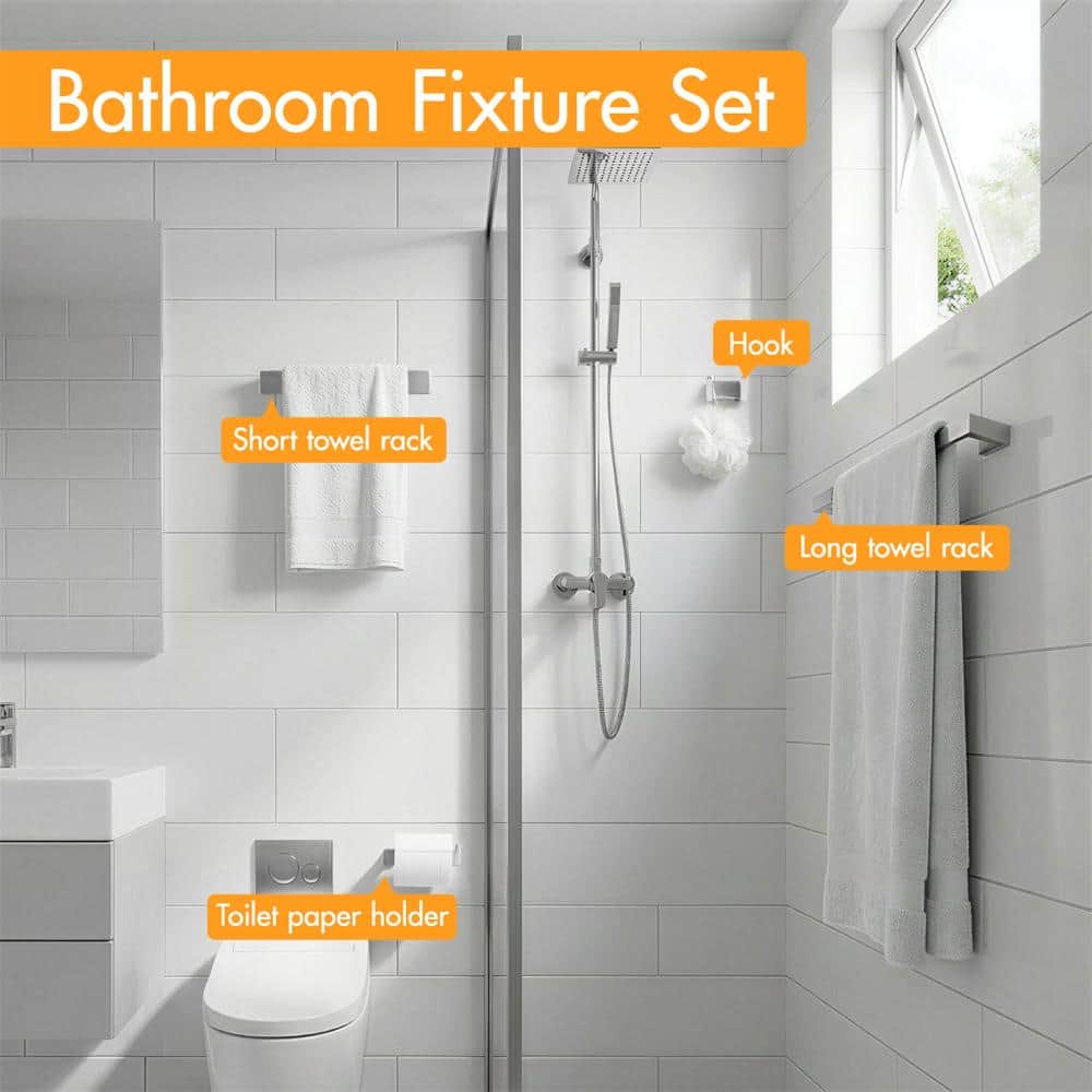HMMHVV 5-Pieces Bathroom Hardware Set Modern Bathroom Towel Bar Set Stainless Steel Wall Mounted Towel Rack Set Brushed Nickel (2)