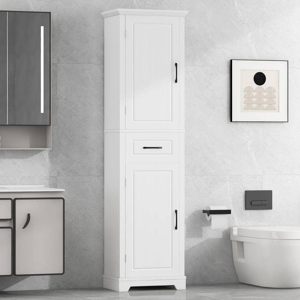 JimsMaison 20 in. W x 12 in. D x 73 in. H White MDF Freestanding Linen Cabinet with Adjustable Shelves (2)
