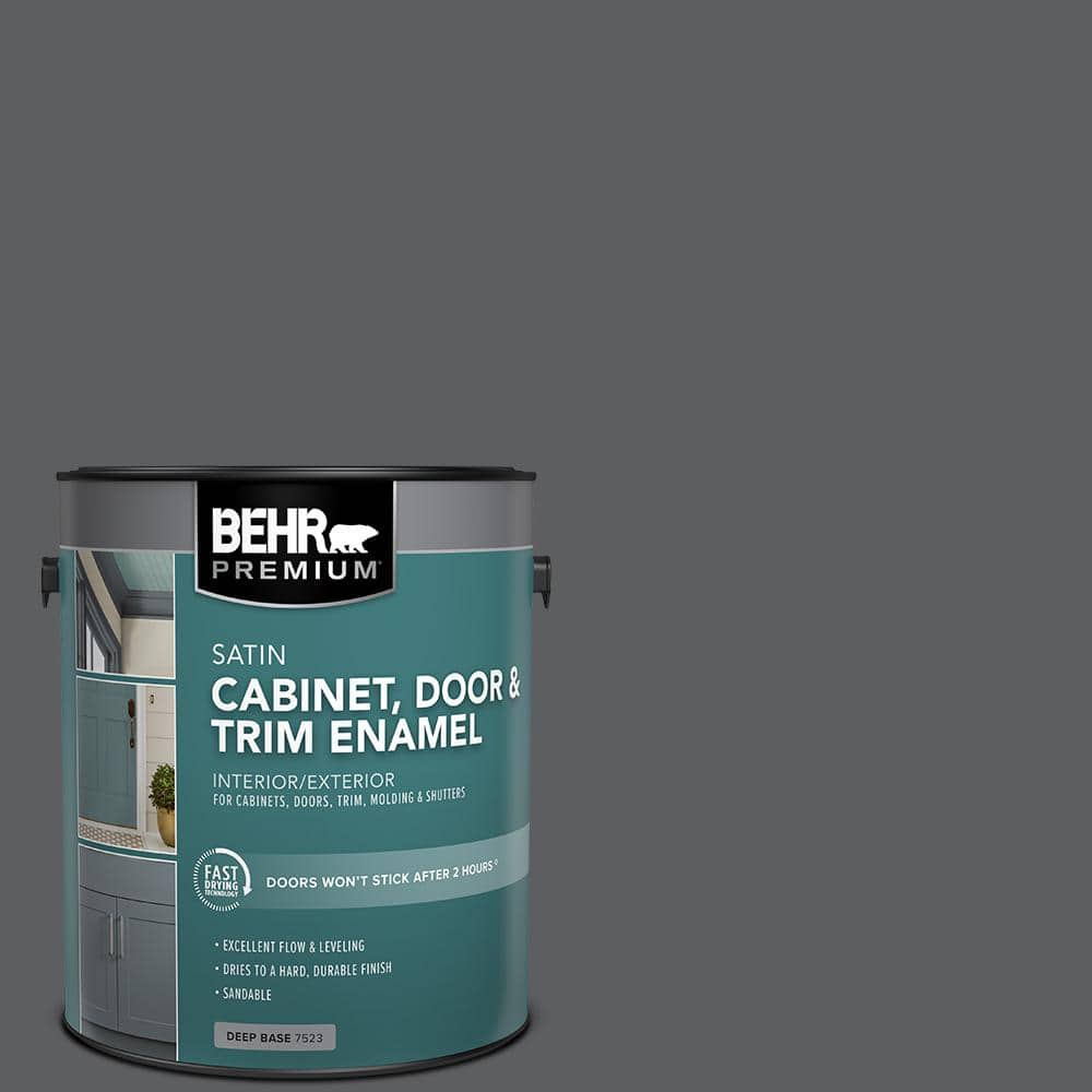 BEHR PREMIUM 1 gal. #N500-6 Graphic Charcoal Satin Enamel Interior/Exterior Cabinet, Door & Trim Paint (1)