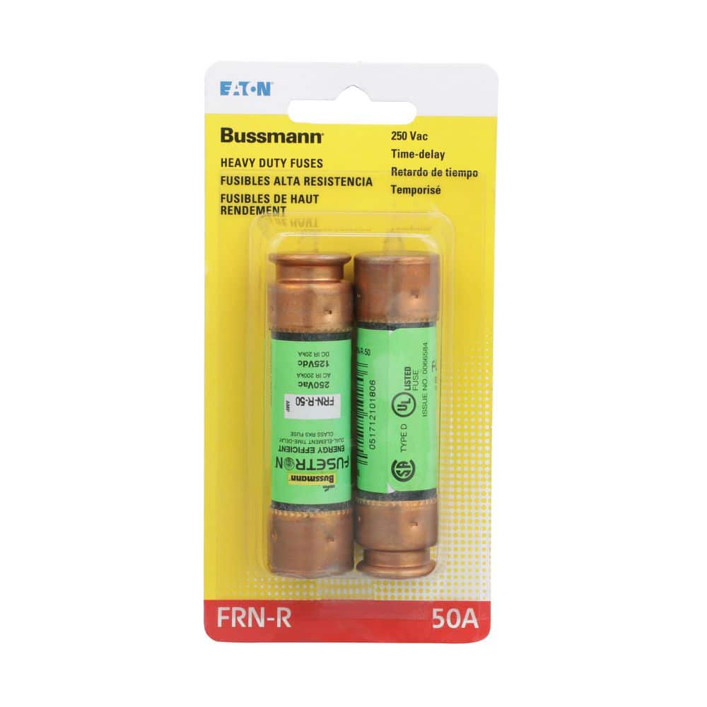 Cooper Bussmann FRN Series 50 Amp Brass Time-Delay Cartridge Fuses (2-Pack) (1)