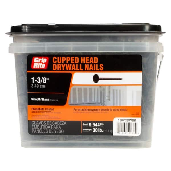 Grip-Rite 1-5/8 in. x 13-Gauge Phosphate Coated Smooth Shank Drywall Nails 1 lb. Box (3)
