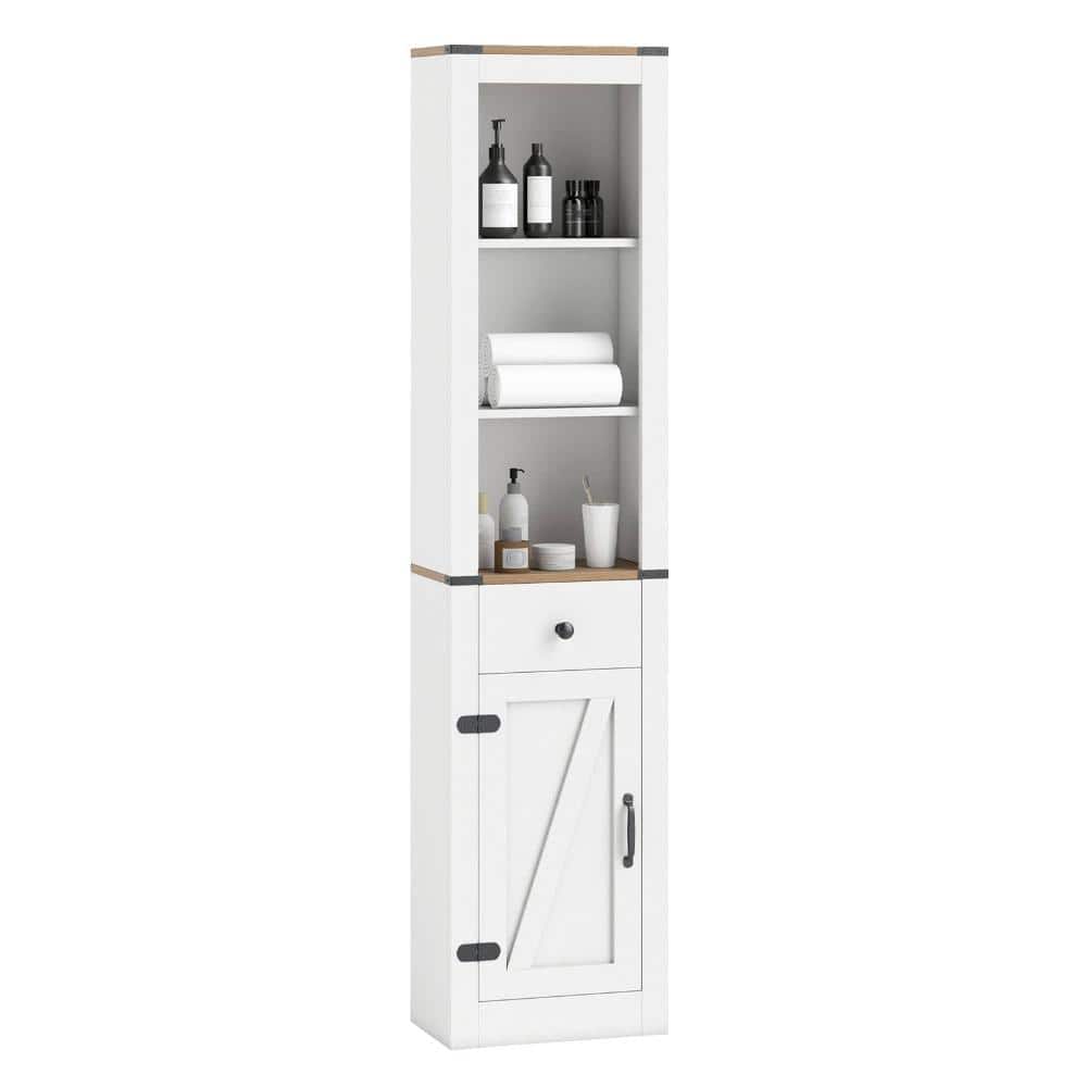 Volenca 68" Tall Bathroom Cabinet with Barn Door, Slim Storage Organizer with Drawer
