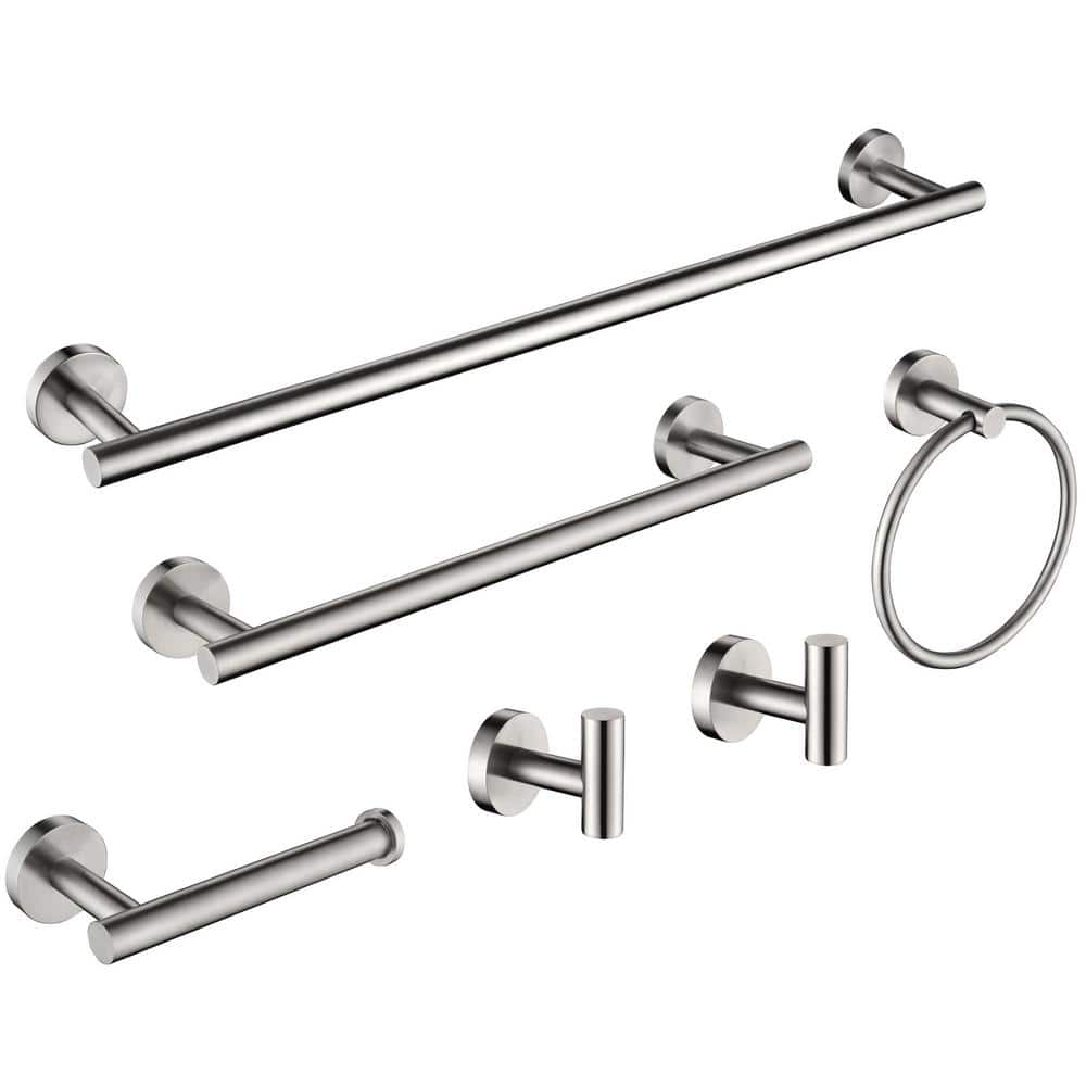 Magic Home 6 Piece Stainless Steel Bathroom Towel Rack Set Wall Mount in Brushed Nickel