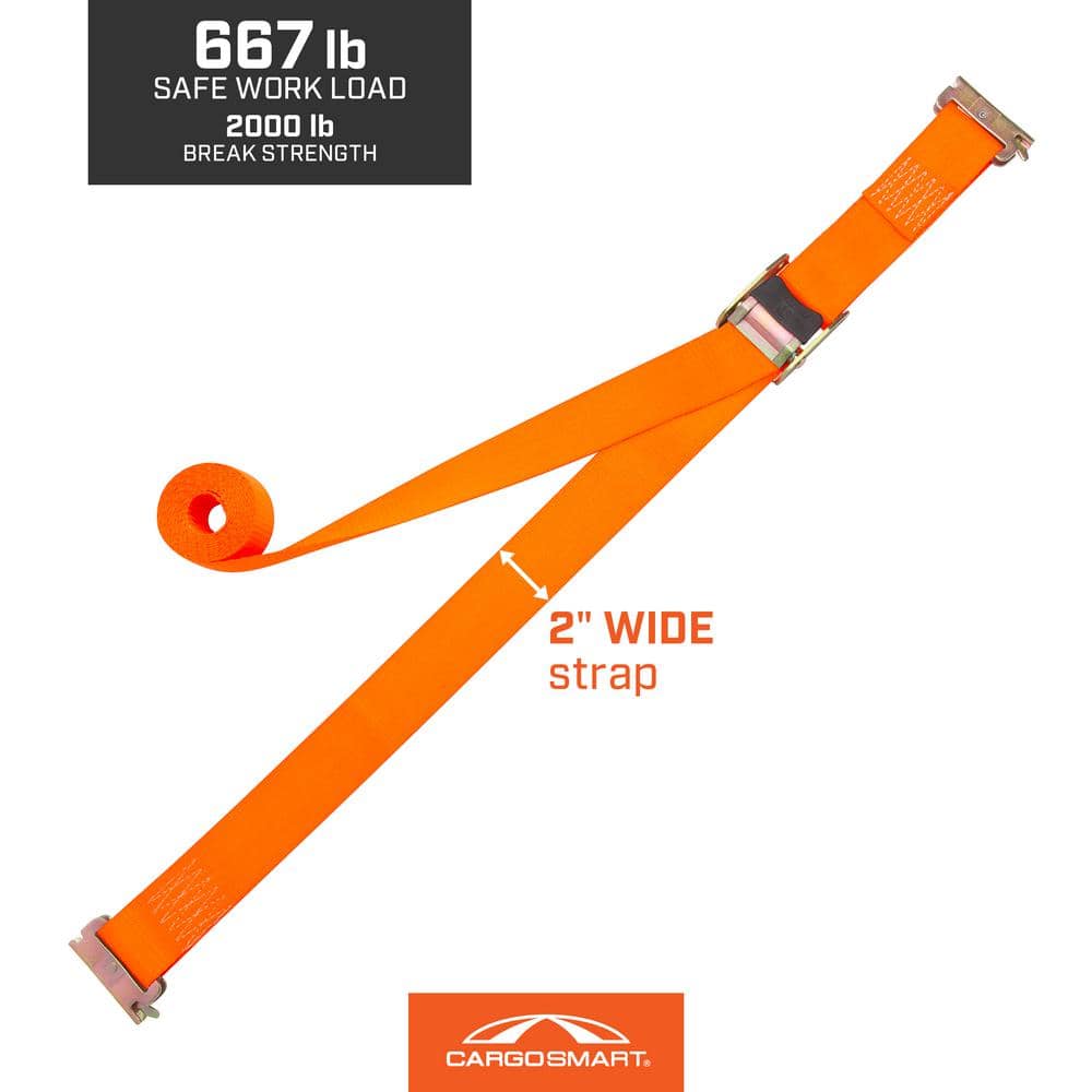 CargoSmart 2 in. x 12 ft. 2000 lbs. Orange Cambuckle Ratchet Strap for X-Track/E-Track Systems (2-Pack) (3)