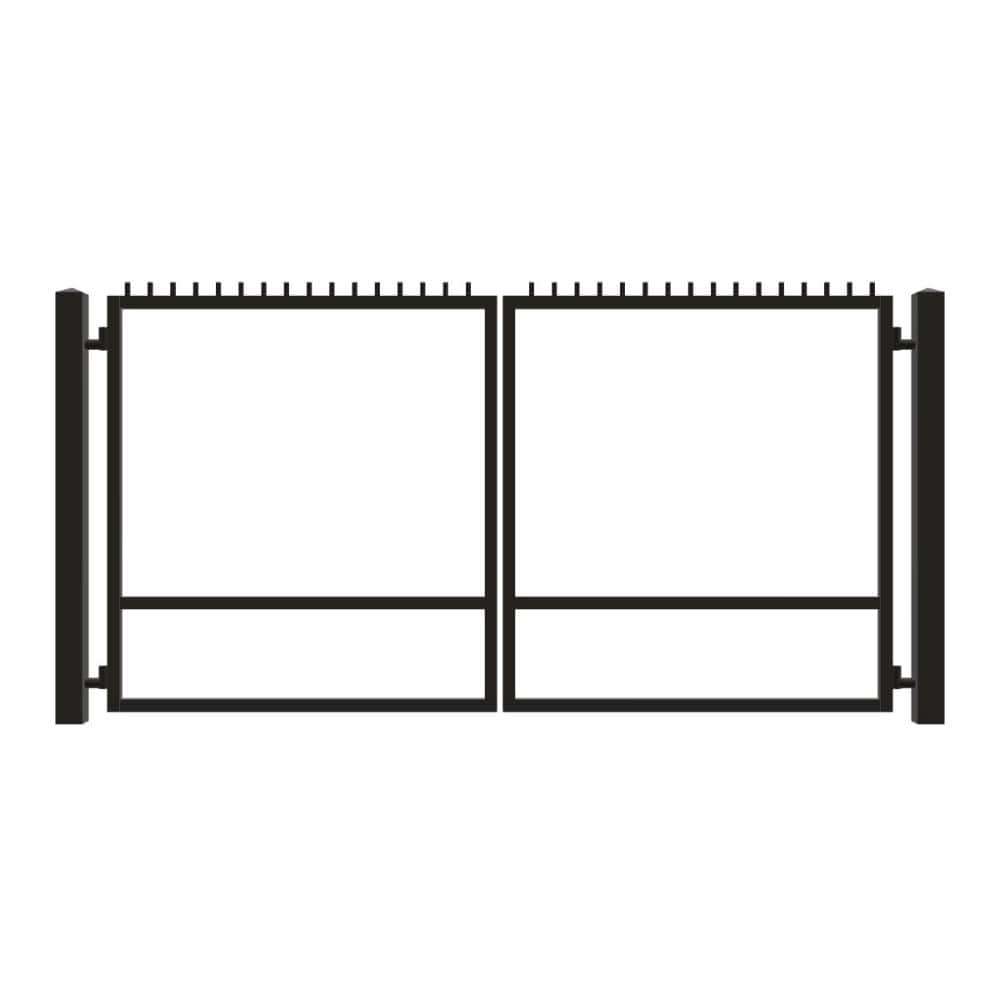 Unbranded Driveway Gate — Swing, Center, Finials, Black — 146"W x 72"H