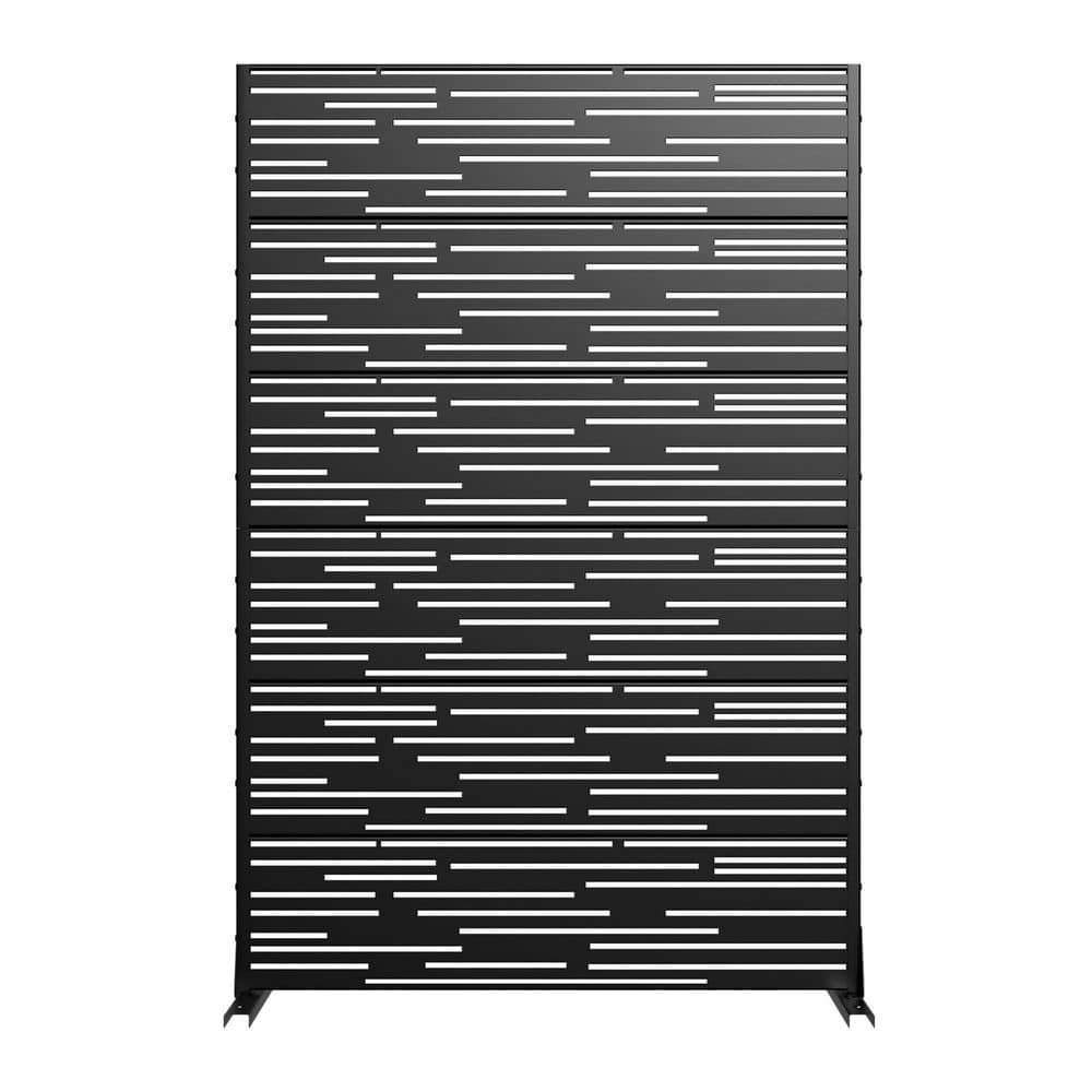 MAYEERTY 1-Piece 72 in. x 47 in. Outdoor Black Metal Privacy Panel Screen for Patio, Light-Shadow Pattern