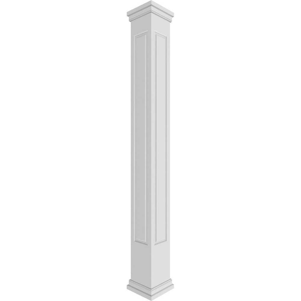 Ekena Millwork 9-5/8 in. x 10 ft. Premium Square Non-Tapered, Raised Panel PVC Column Wrap Kit, Prairie Capital and Base (1)