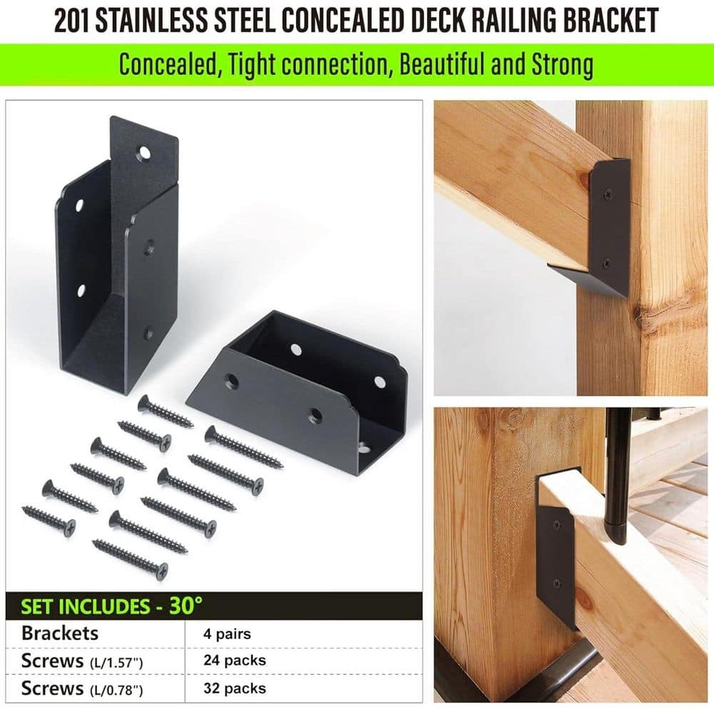 Afoxsos 8-Pieces Stainless Steel Deck Railing 30° Stair Connectors Black for Handrail Connection Installation (3)