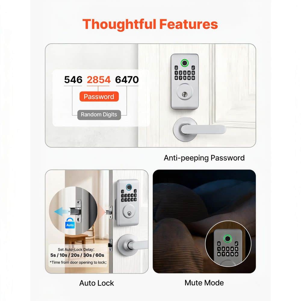 SKYSHALO Fingerprint Door Lock Set, Silver, Electronic Biometric Deadbolt Keyless Entry Door Lock with Handle, 2025 update (3)