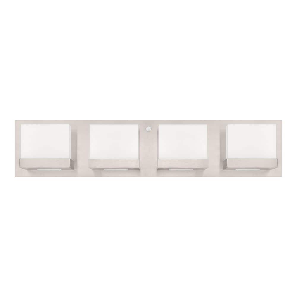 Hampton Bay Alberson 24 in. 4-Light Brushed Nickel LED 5CCT Vanity Light with Battery and Sensor Operated Night Light (2)