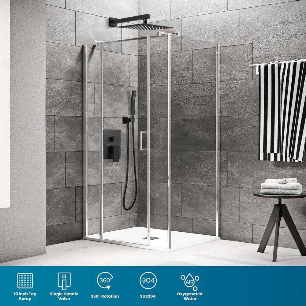 Lynzavix 2-Piece Rainfall Bathroom Shower System with 10 Inch Rain Shower Head, Handle Set, Mixer Valve, Hose in Matte Black (3)