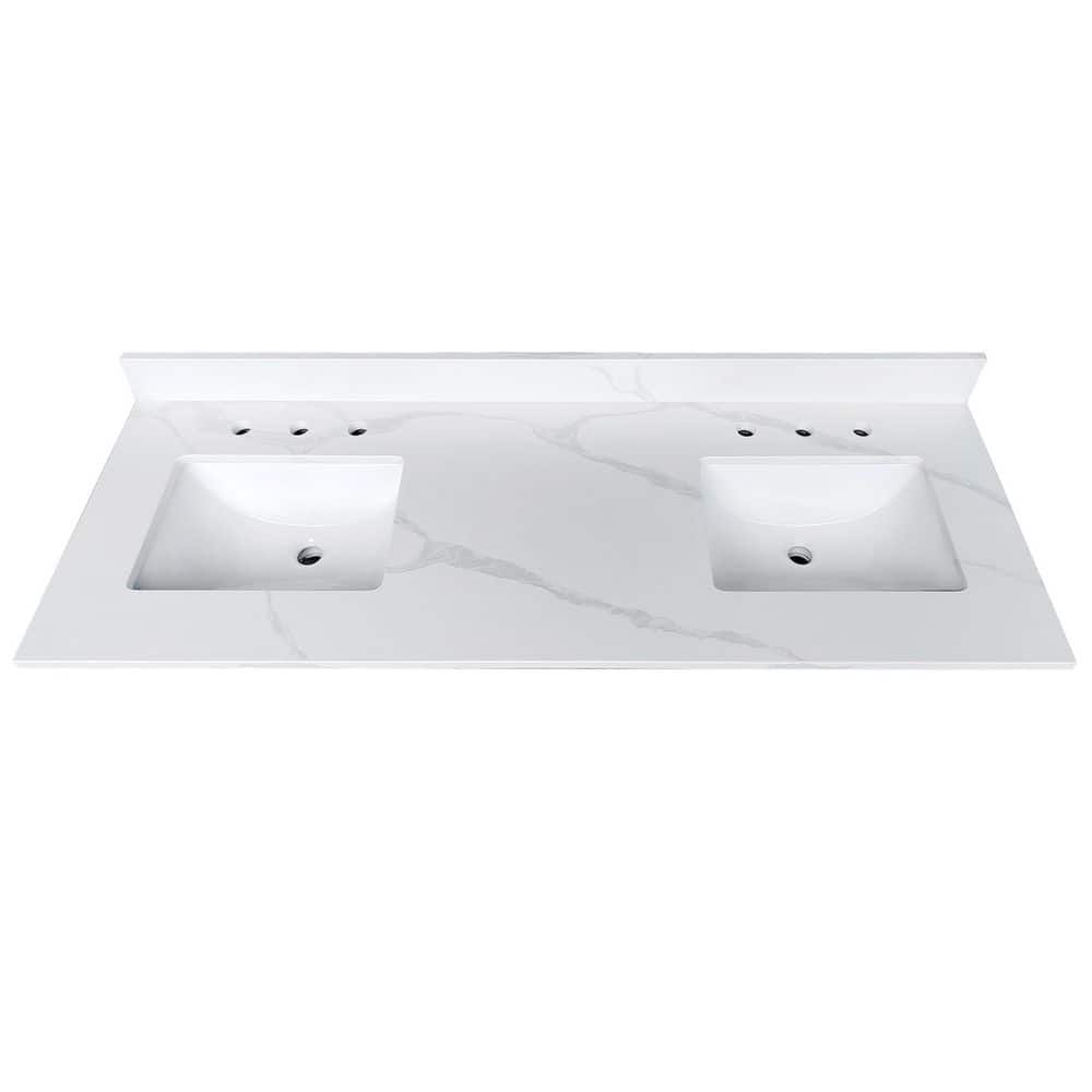 Boosicavelly 61 in. Undermount Double Sink Basin Quartz Bathroom Sink in White (1)