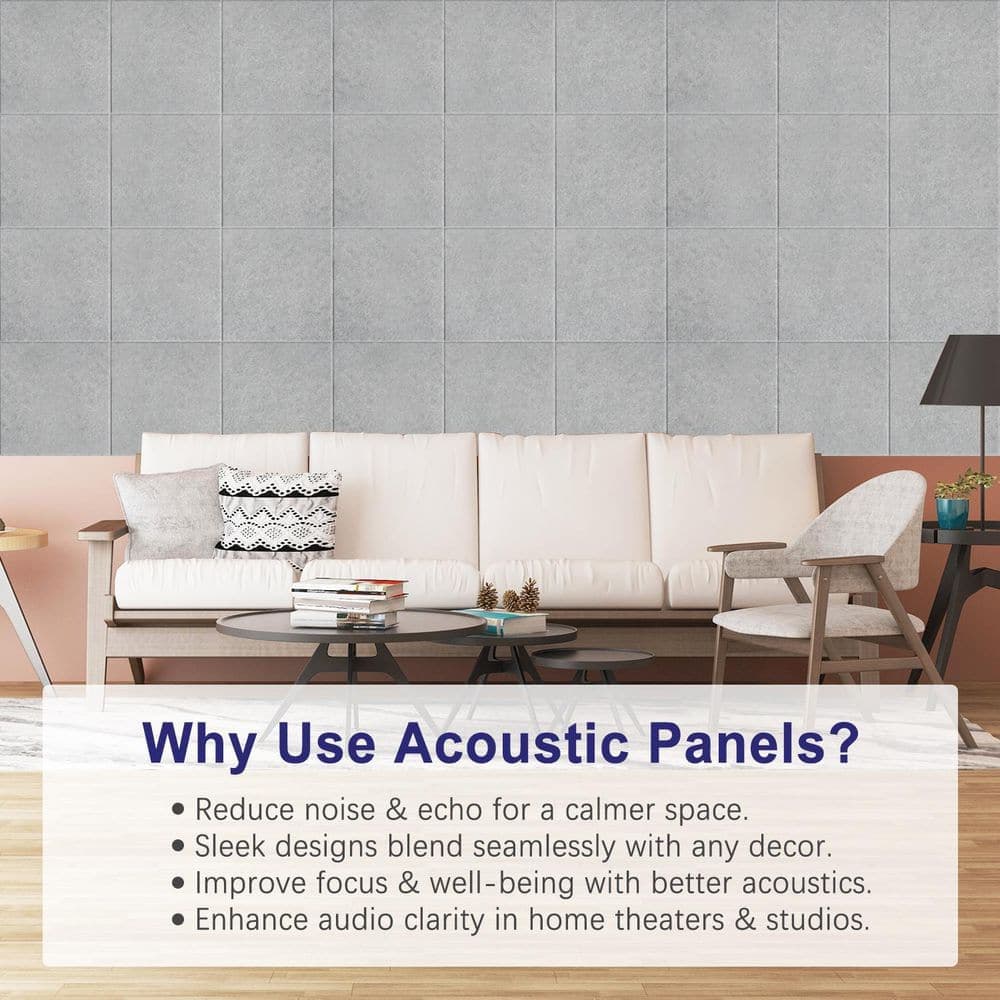 Pro Space 9 in. x 9 in. x 0.4 in. Grey Square Self-Adhesive Acoustic Panels, 12-Pack (3)