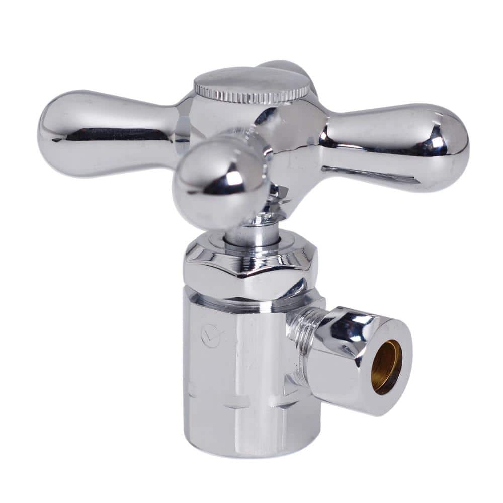 Westbrass Cross Handle Angle Stop Shut Off Valve, 1/2" IPS Inlet with 3/8" Compression Outlet, Polished Chrome (3)