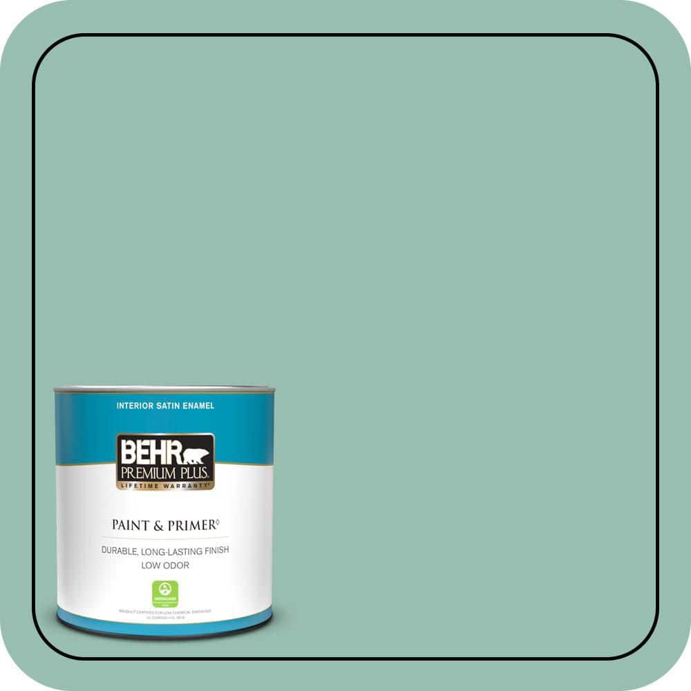 BEHR PREMIUM PLUS 1 qt. #PPU12-07 Spring Stream Satin Enamel Low Odor Interior Paint & Primer