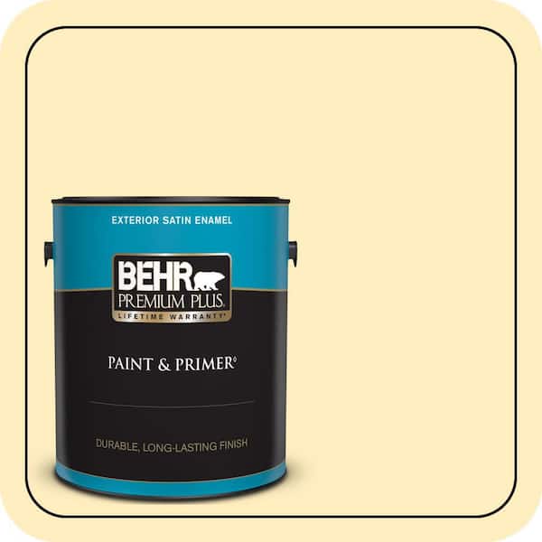 BEHR PREMIUM PLUS 1 gal. #P290-1 Soft Buttercup Satin Enamel Exterior Paint & Primer (2)