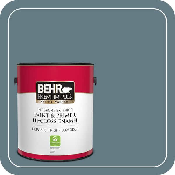 BEHR PREMIUM PLUS 1 gal. #540F-5 Smokey Blue Hi-Gloss Enamel Interior/Exterior Paint & Primer (2)