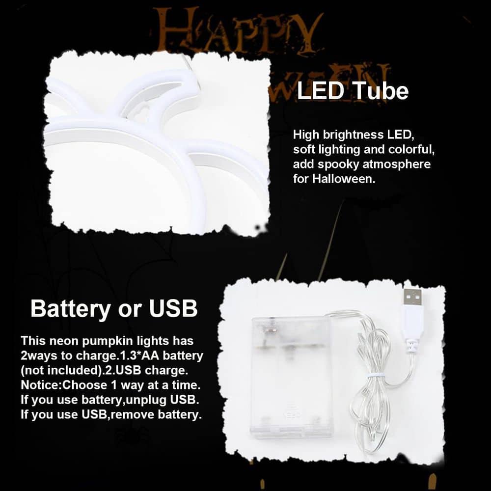 Unbranded 2 Pack Pumpkin Neon Sign Lights Orange Green Plastic Indoor Wall Table Shelf Fall Halloween Thanksgiving Room Decor (2)