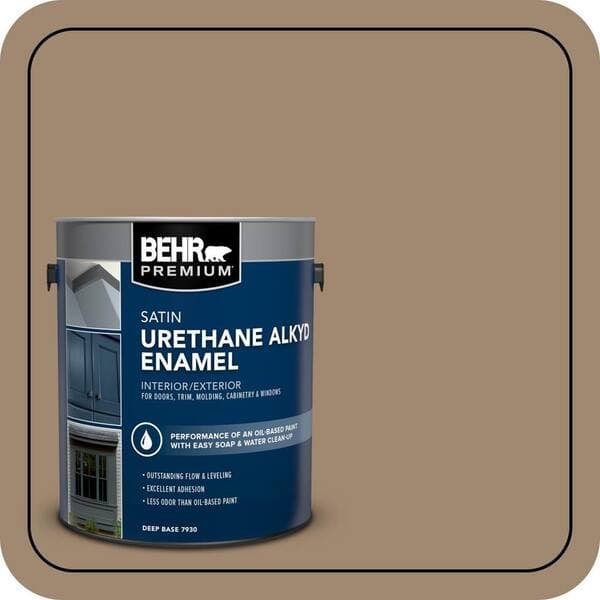 BEHR PREMIUM 1 gal. #700D-5 Toffee Crunch Urethane Alkyd Satin Enamel Interior/Exterior Paint (2)