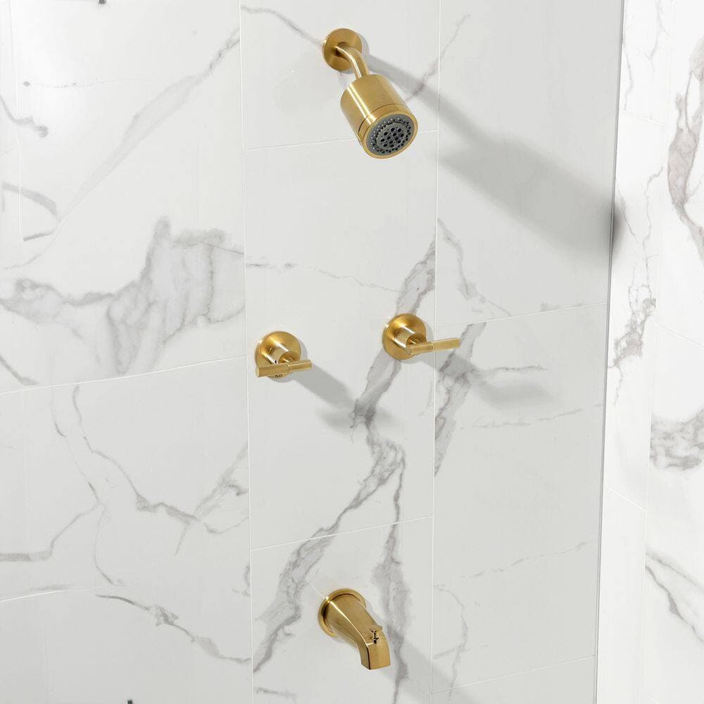 Kingston Brass Convergent 2-Handle 2-Spray Tub and Shower Faucet 1.8 GPM in Brushed Brass (2)