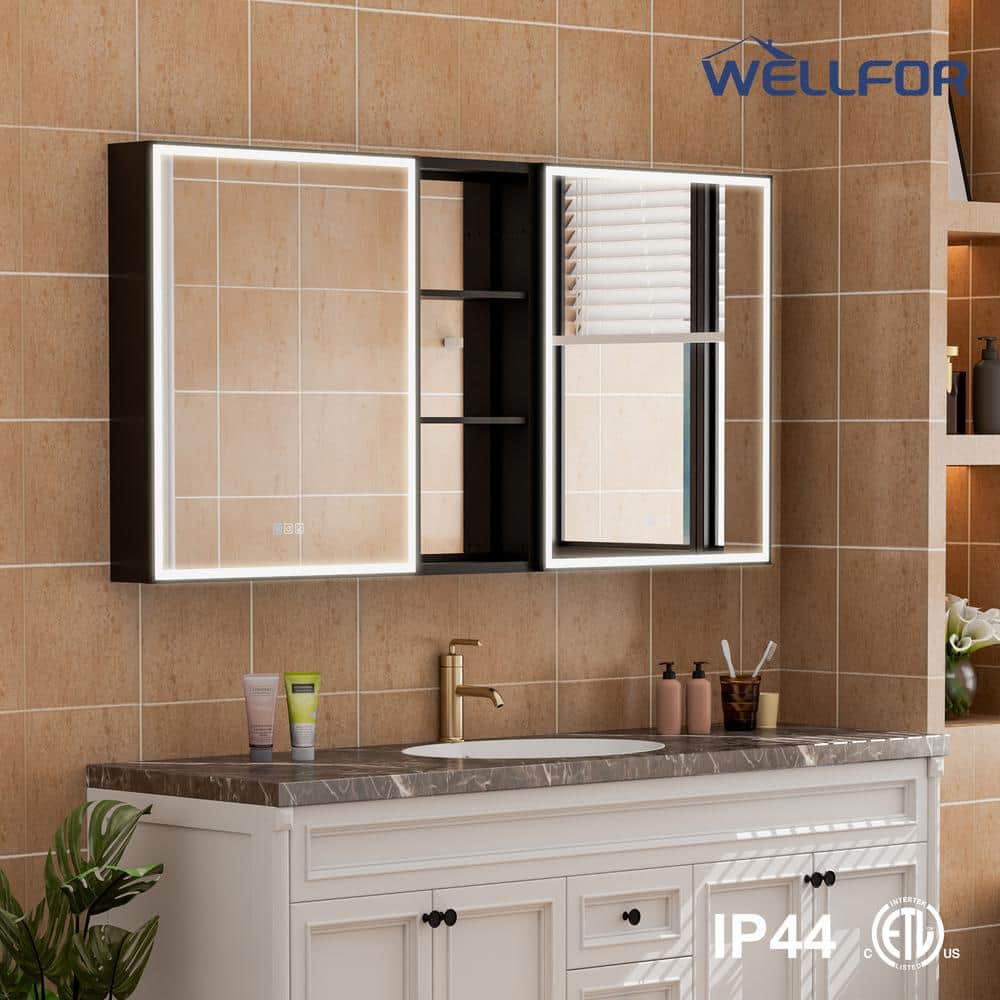 WELLFOR 60 in. W x 30 in. H Rectangular Aluminum LED Light Medicine Cabinet with Mirror, Recessed/Surface Mount,Combo Cabinet (1)