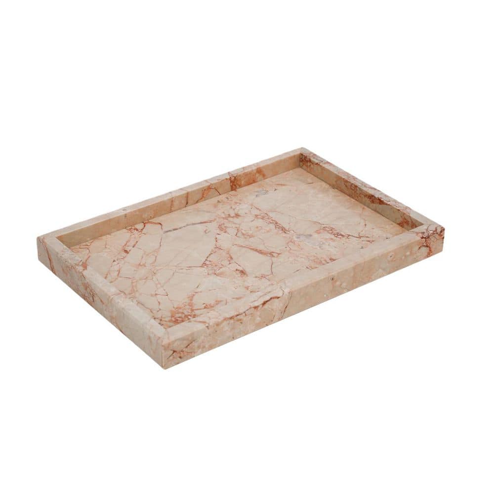 Wudkey 11.8 in. x 7.87 in. Marble Bathroom Tray Pure Natural Tray in Pink without Ceramic and Resin (1)