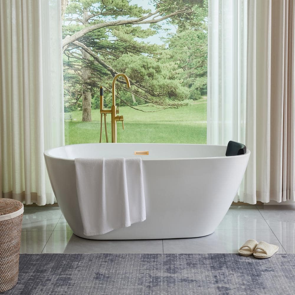 Unbranded Bayonne 29.5 in. Acrylic Flatbottom Freestanding Soaking Bathtub with Center Drain (3)